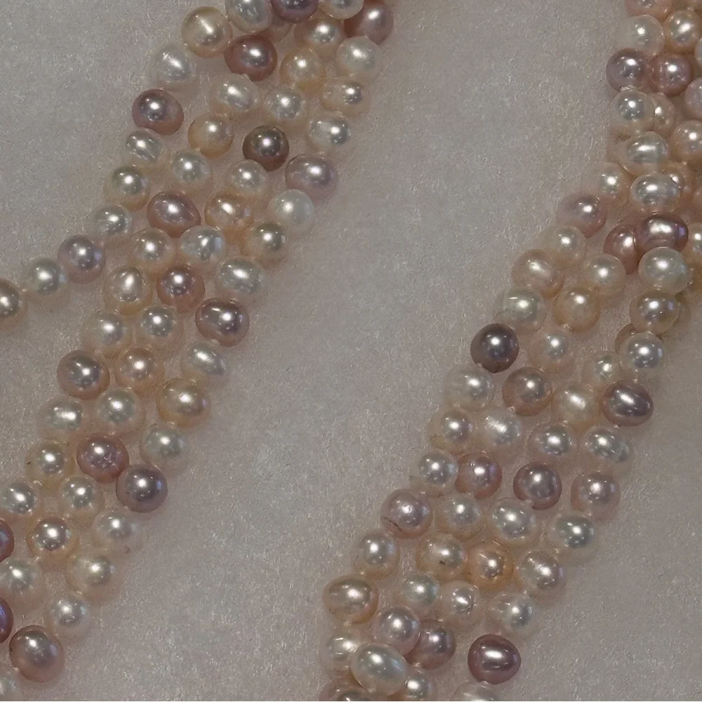 Authentic Pearl Necklace 70” multicolored Single Strand Pink Cream Tan Elegant - Picture 2 of 13
